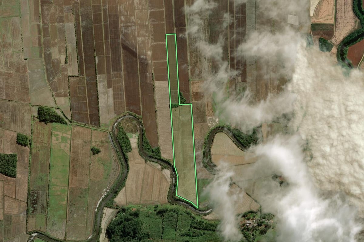 Imagem de satélite do imóvel rural em Torres (RS), com o contorno declarado no CAR desenhado por cima.