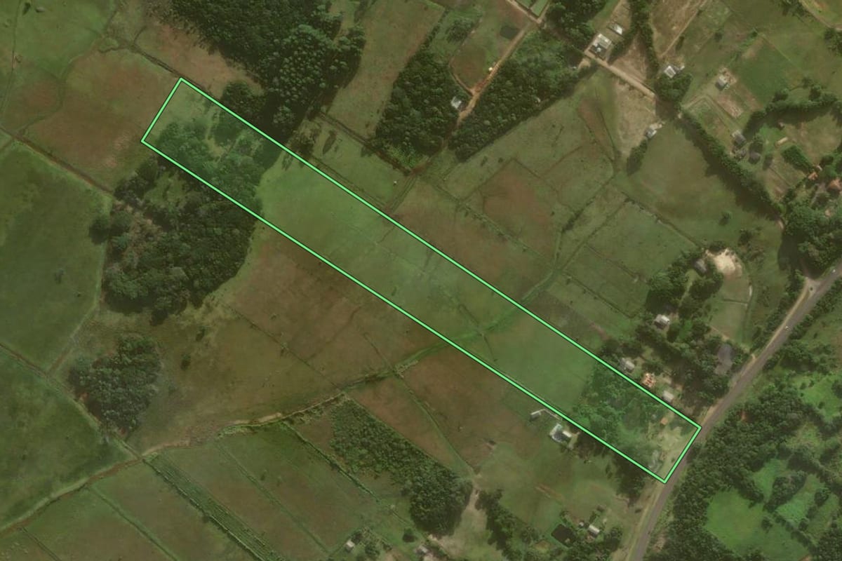 Imagem de satélite do imóvel rural em Torres (RS), com o contorno declarado no CAR desenhado por cima.