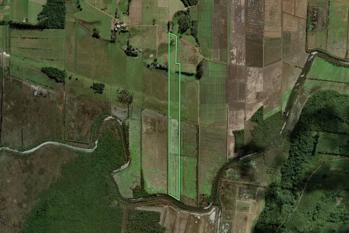 Imagem de satélite do imóvel rural em Torres (RS), com o contorno declarado no CAR desenhado por cima.