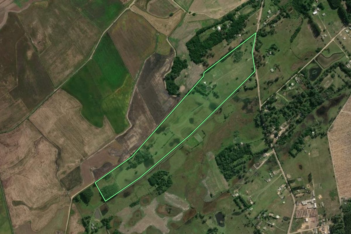 Imagem de satélite do imóvel rural em Tramandaí (RS), com o contorno declarado no CAR desenhado por cima.