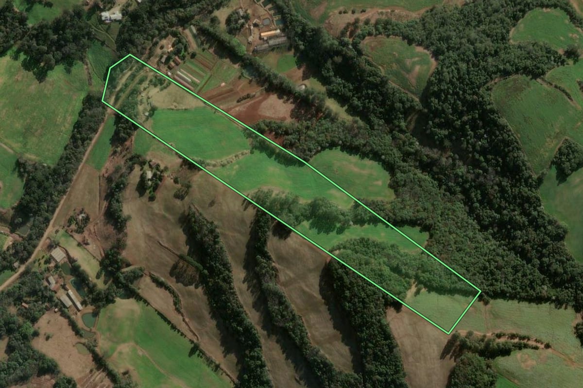 Imagem de satélite do imóvel rural em Três Arroios (RS), com o contorno declarado no CAR desenhado por cima.
