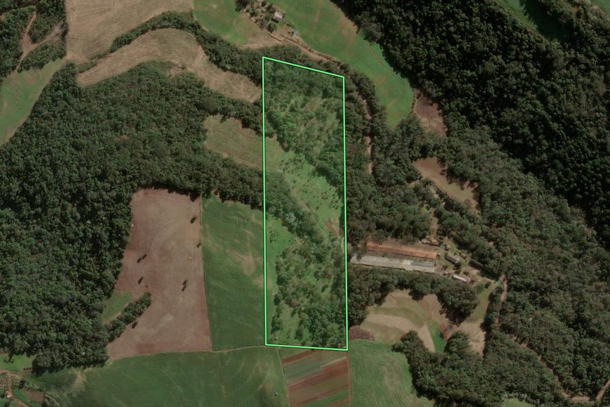 Imagem de satélite do imóvel rural em Três Arroios (RS), com o contorno declarado no CAR desenhado por cima.