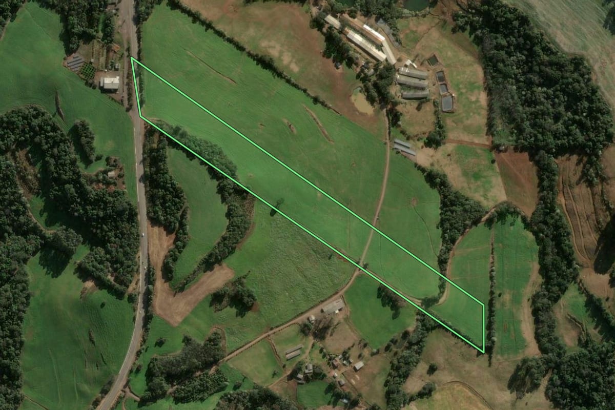 Imagem de satélite do imóvel rural em Três Arroios (RS), com o contorno declarado no CAR desenhado por cima.