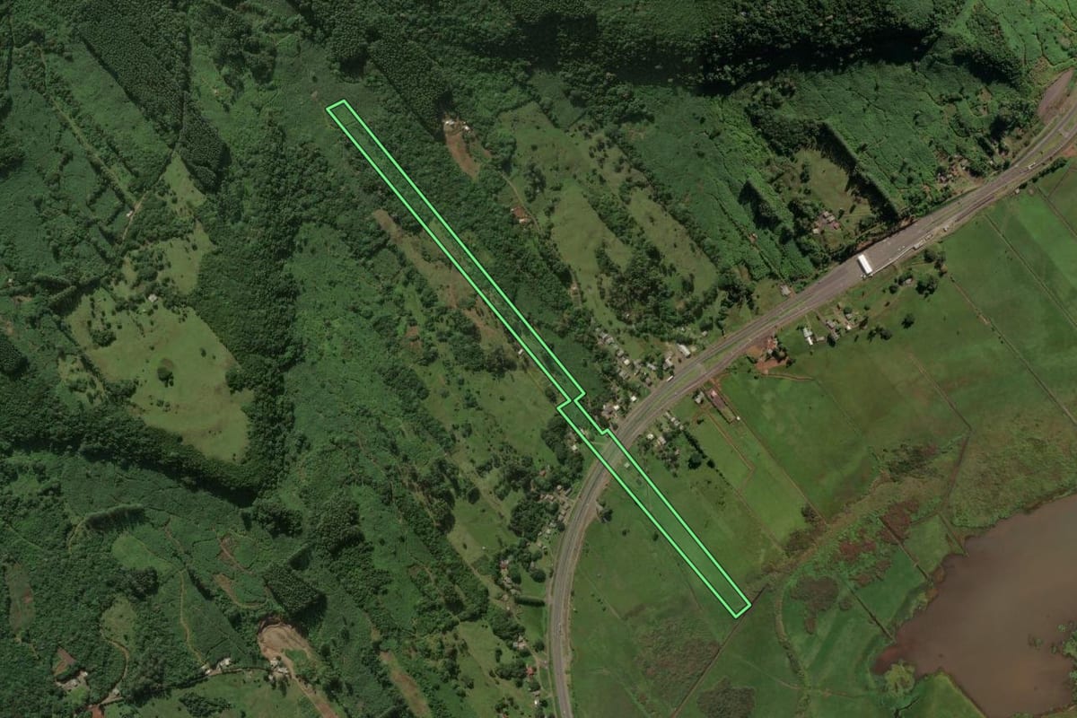 Imagem de satélite do imóvel rural em Três Cachoeiras (RS), com o contorno declarado no CAR desenhado por cima.