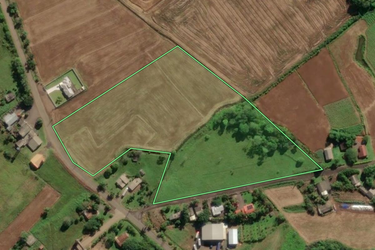 Imagem de satélite do imóvel rural em Três Cachoeiras (RS), com o contorno declarado no CAR desenhado por cima.