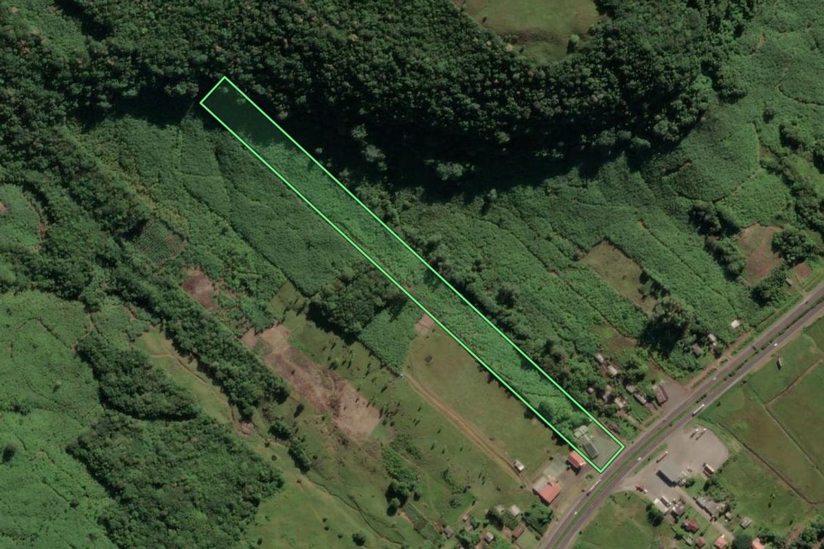 Imagem de satélite do imóvel rural em Três Cachoeiras (RS), com o contorno declarado no CAR desenhado por cima.