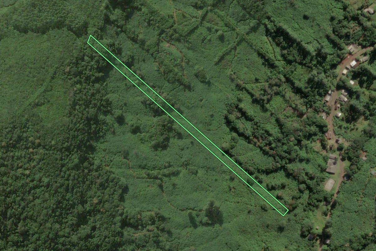 Imagem de satélite do imóvel rural em Três Cachoeiras (RS), com o contorno declarado no CAR desenhado por cima.