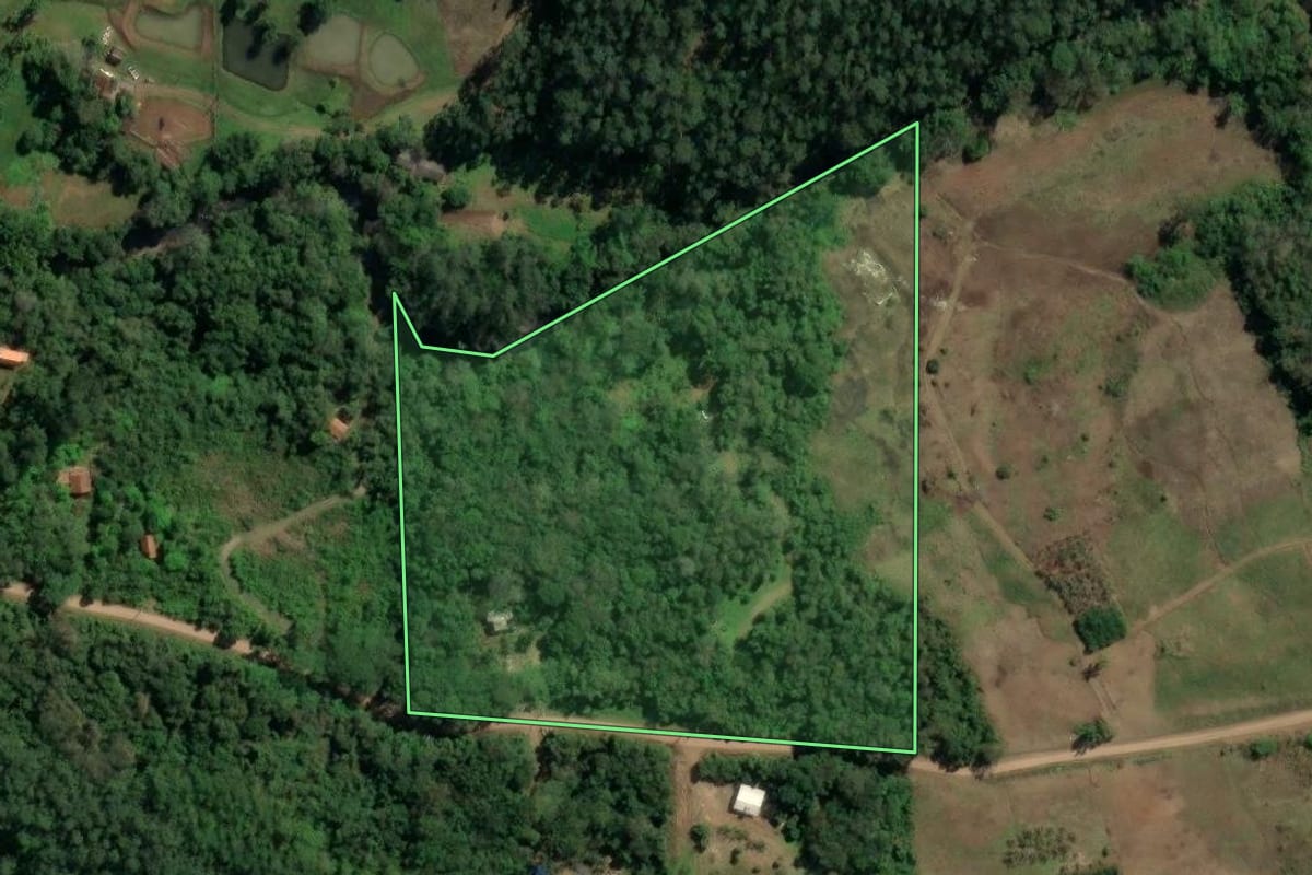 Imagem de satélite do imóvel rural em Três Coroas (RS), com o contorno declarado no CAR desenhado por cima.