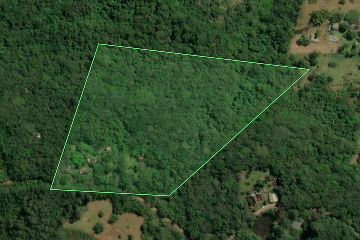Imagem de satélite do imóvel rural em Três Coroas (RS), com o contorno declarado no CAR desenhado por cima.