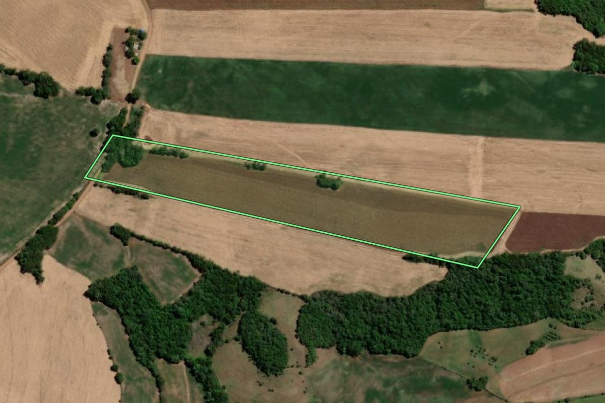 Imagem de satélite do imóvel rural em Três de Maio (RS), com o contorno declarado no CAR desenhado por cima.