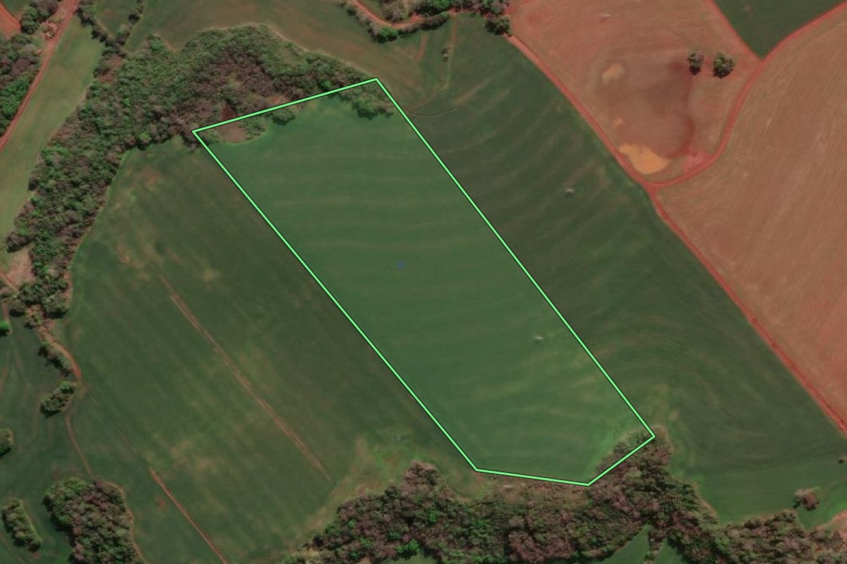 Imagem de satélite do imóvel rural em Três de Maio (RS), com o contorno declarado no CAR desenhado por cima.