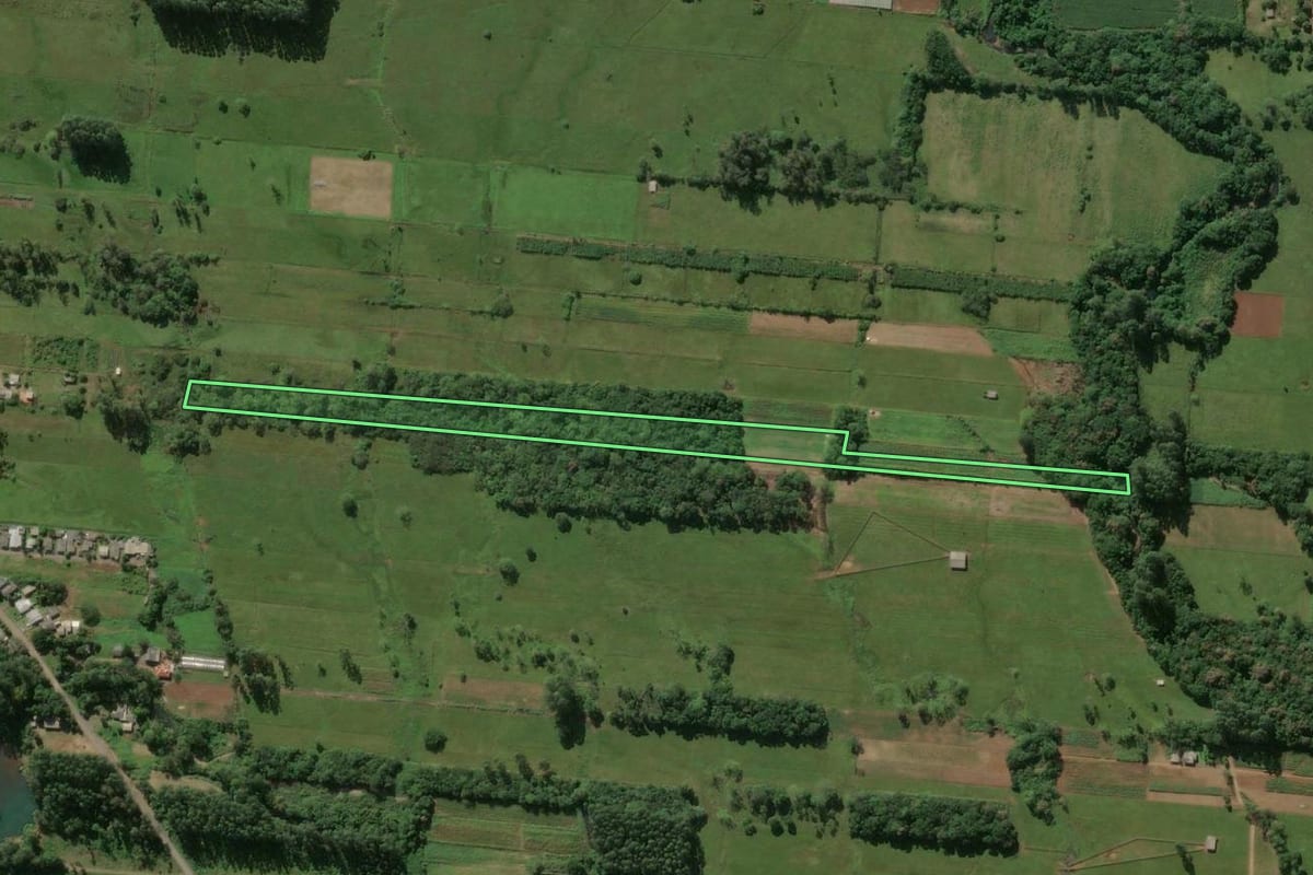 Imagem de satélite do imóvel rural em Três Forquilhas (RS), com o contorno declarado no CAR desenhado por cima.