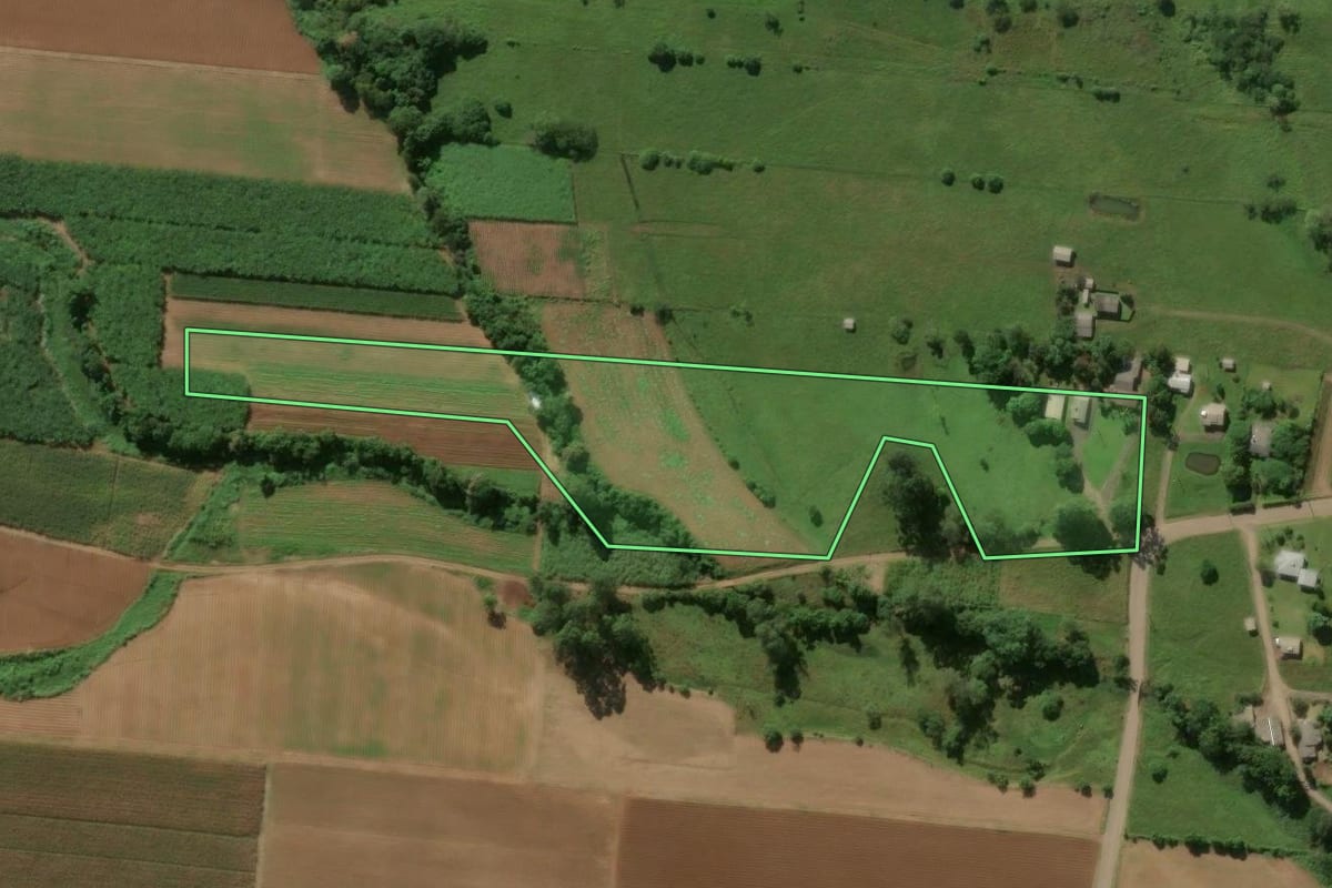 Imagem de satélite do imóvel rural em Três Forquilhas (RS), com o contorno declarado no CAR desenhado por cima.