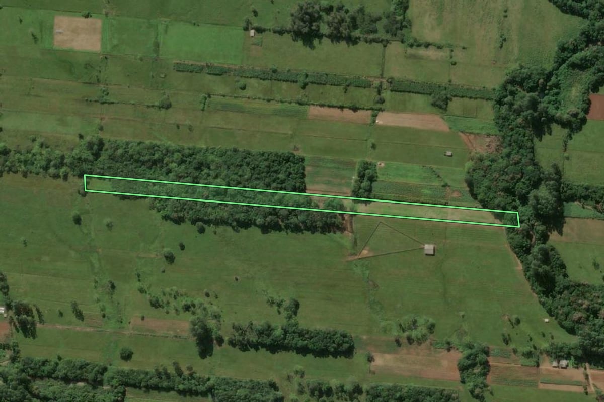 Imagem de satélite do imóvel rural em Três Forquilhas (RS), com o contorno declarado no CAR desenhado por cima.