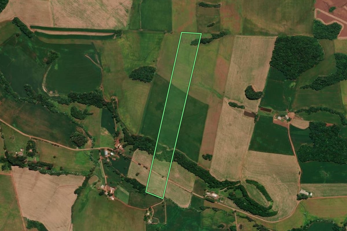 Imagem de satélite do imóvel rural em Três Palmeiras (RS), com o contorno declarado no CAR desenhado por cima.