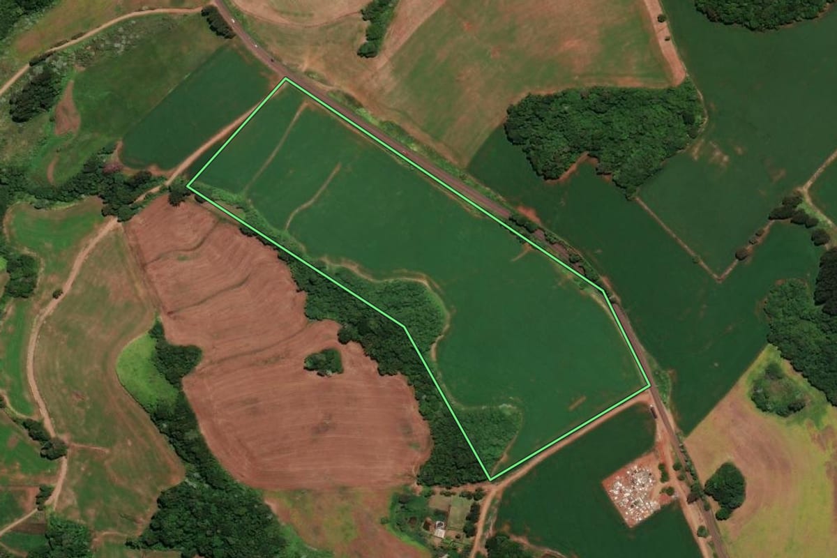 Imagem de satélite do imóvel rural em Três Palmeiras (RS), com o contorno declarado no CAR desenhado por cima.