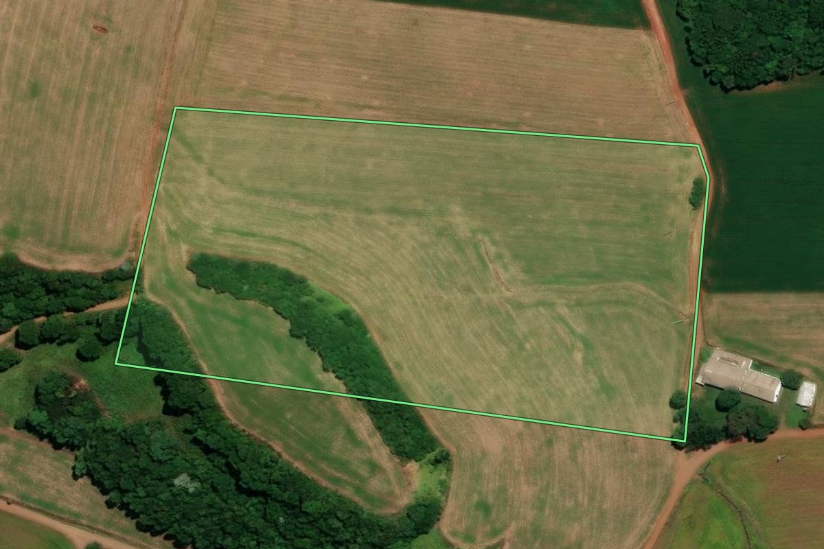 Imagem de satélite do imóvel rural em Três Palmeiras (RS), com o contorno declarado no CAR desenhado por cima.