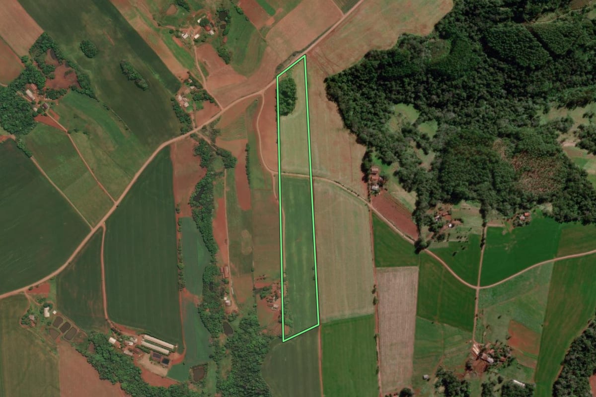 Imagem de satélite do imóvel rural em Três Passos (RS), com o contorno declarado no CAR desenhado por cima.