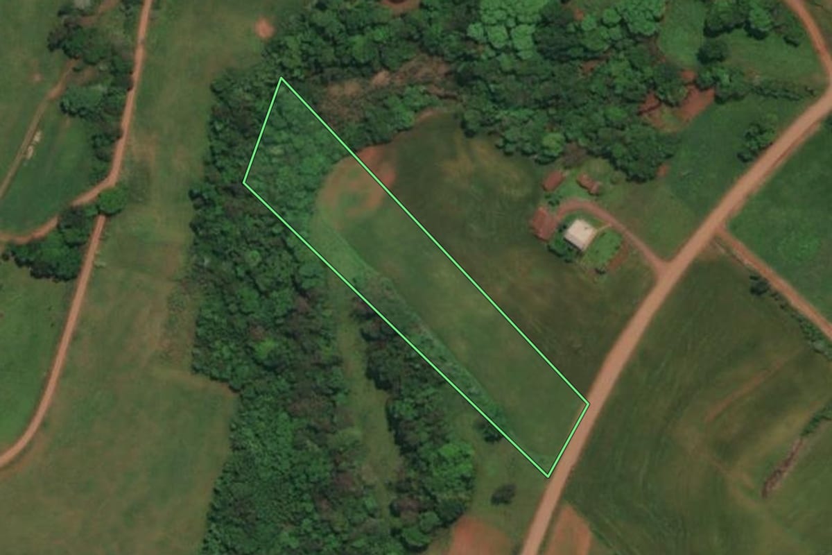 Imagem de satélite do imóvel rural em Três Passos (RS), com o contorno declarado no CAR desenhado por cima.