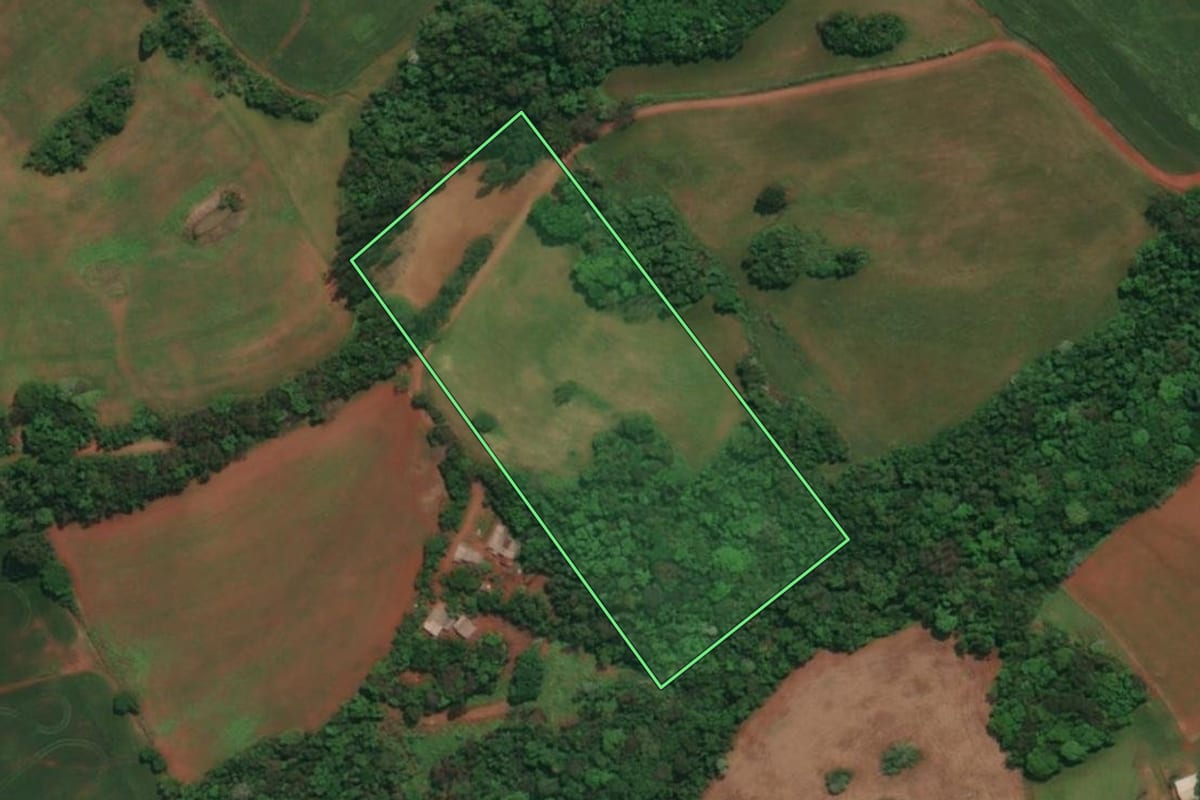 Imagem de satélite do imóvel rural em Três Passos (RS), com o contorno declarado no CAR desenhado por cima.