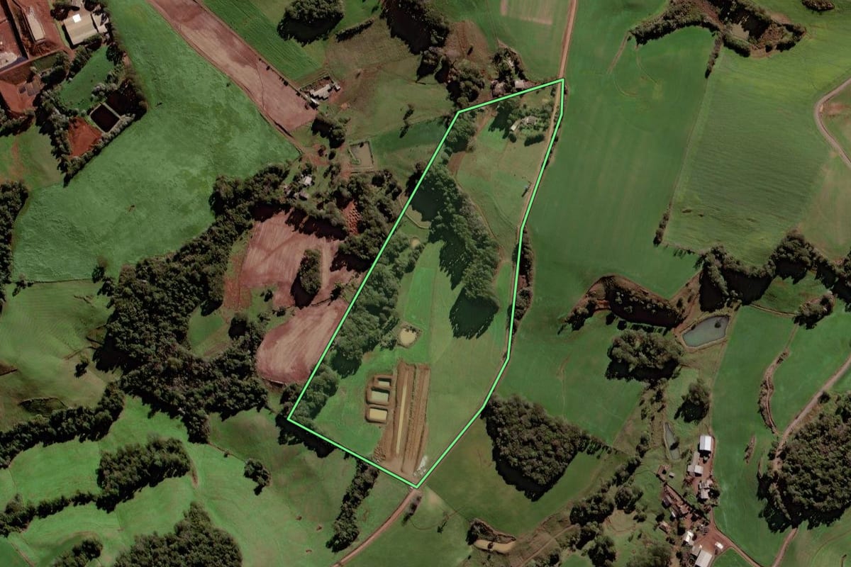 Imagem de satélite do imóvel rural em Trindade do Sul (RS), com o contorno declarado no CAR desenhado por cima.