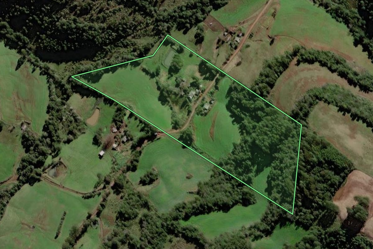 Imagem de satélite do imóvel rural em Trindade do Sul (RS), com o contorno declarado no CAR desenhado por cima.