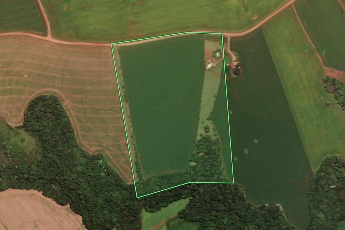 Imagem de satélite do imóvel rural em Trindade do Sul (RS), com o contorno declarado no CAR desenhado por cima.