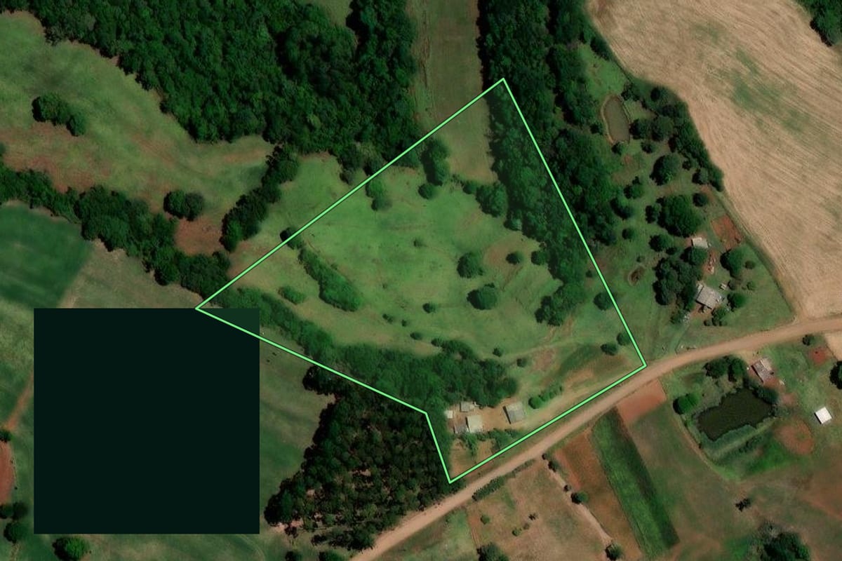 Imagem de satélite do imóvel rural em Trindade do Sul (RS), com o contorno declarado no CAR desenhado por cima.