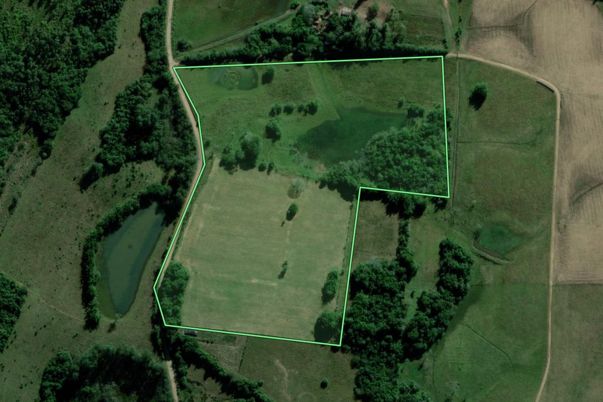 Imagem de satélite do imóvel rural em Triunfo (RS), com o contorno declarado no CAR desenhado por cima.