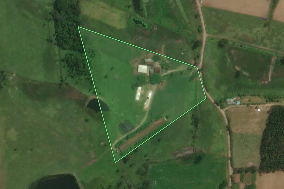 Imagem de satélite do imóvel rural em Triunfo (RS), com o contorno declarado no CAR desenhado por cima.