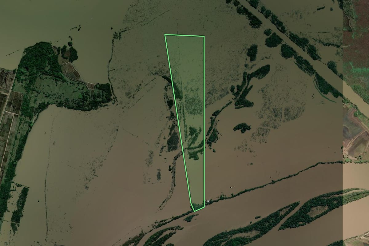 Imagem de satélite do imóvel rural em Triunfo (RS), com o contorno declarado no CAR desenhado por cima.