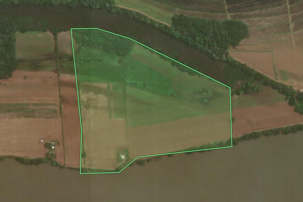 Imagem de satélite do imóvel rural em Triunfo (RS), com o contorno declarado no CAR desenhado por cima.