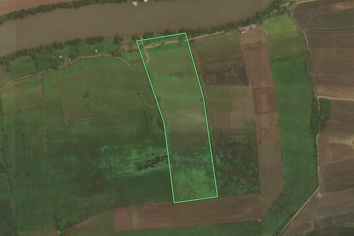 Imagem de satélite do imóvel rural em Triunfo (RS), com o contorno declarado no CAR desenhado por cima.