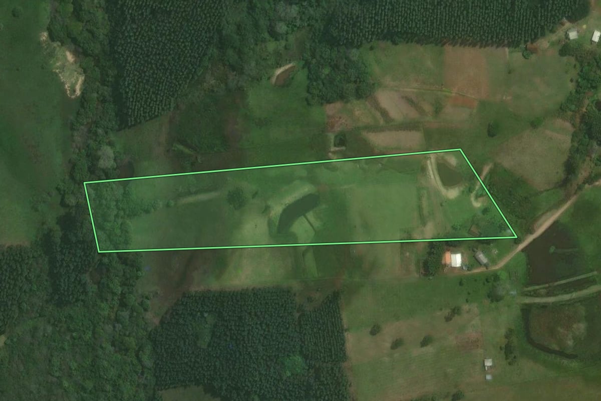Imagem de satélite do imóvel rural em Triunfo (RS), com o contorno declarado no CAR desenhado por cima.