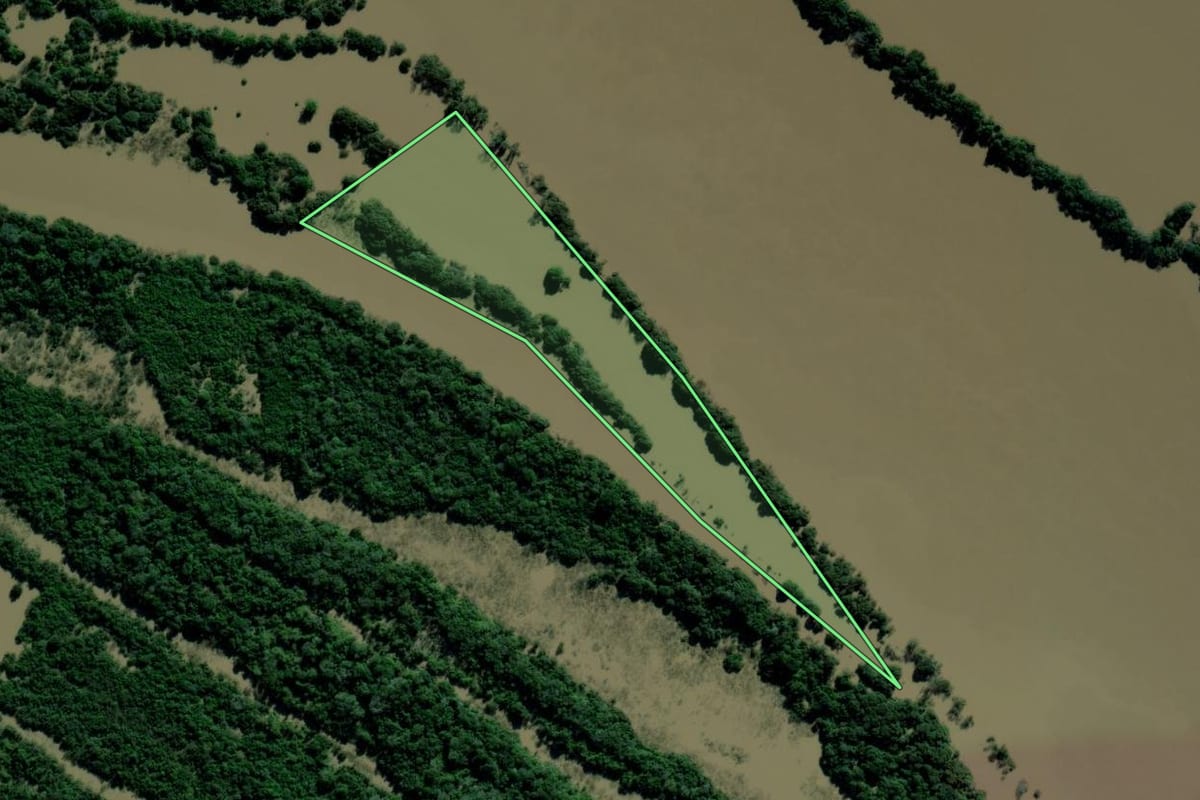 Imagem de satélite do imóvel rural em Triunfo (RS), com o contorno declarado no CAR desenhado por cima.