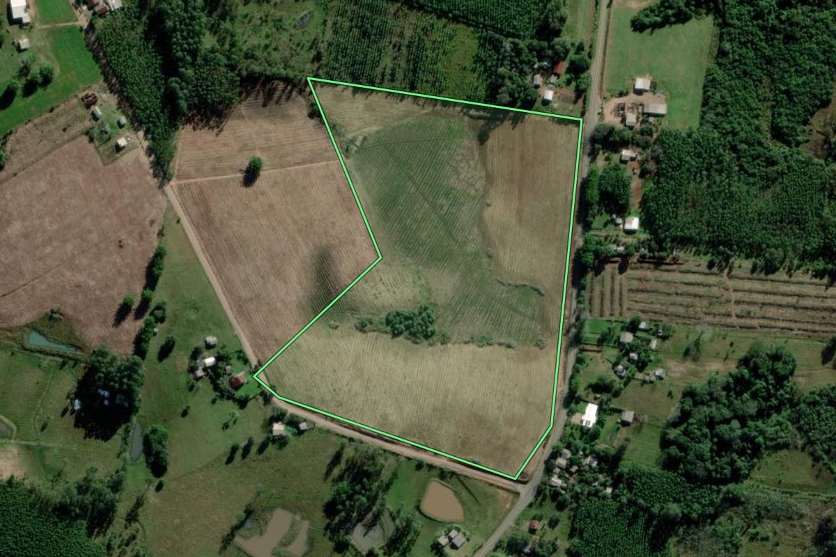 Imagem de satélite do imóvel rural em Triunfo (RS), com o contorno declarado no CAR desenhado por cima.