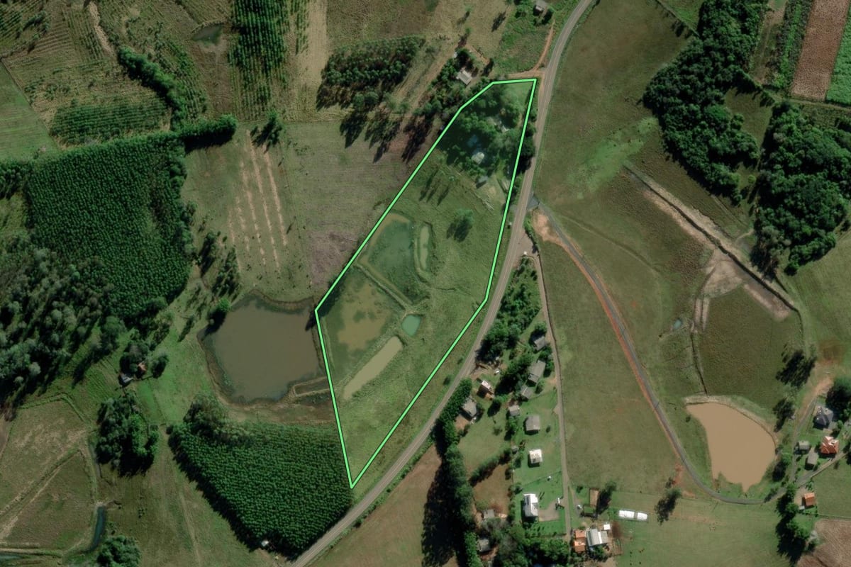 Imagem de satélite do imóvel rural em Triunfo (RS), com o contorno declarado no CAR desenhado por cima.