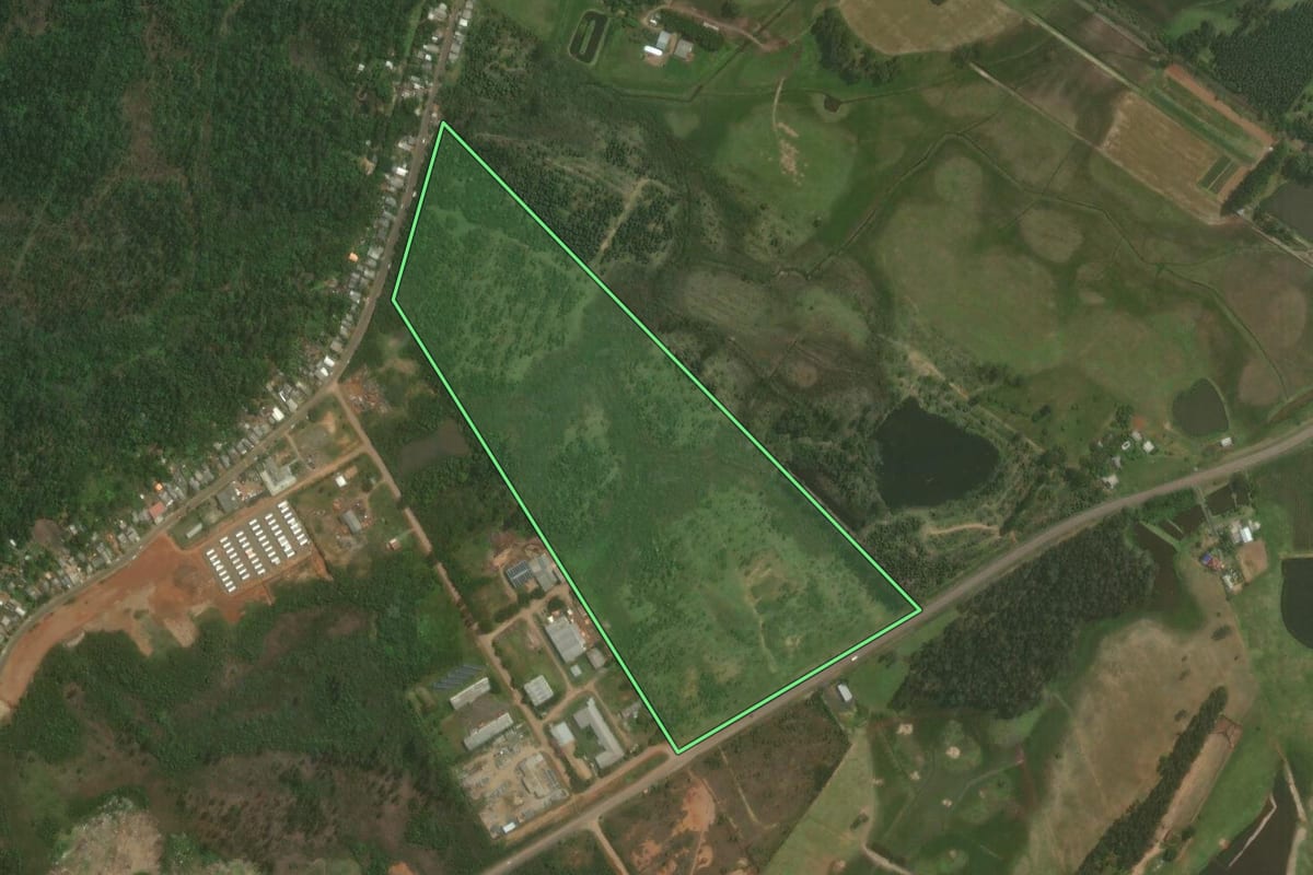 Imagem de satélite do imóvel rural em Triunfo (RS), com o contorno declarado no CAR desenhado por cima.