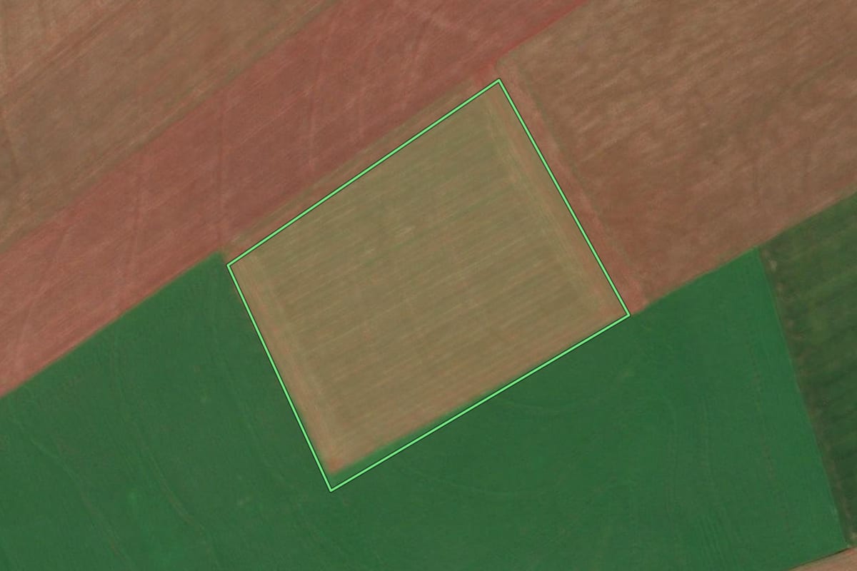 Imagem de satélite do imóvel rural em Tucunduva (RS), com o contorno declarado no CAR desenhado por cima.