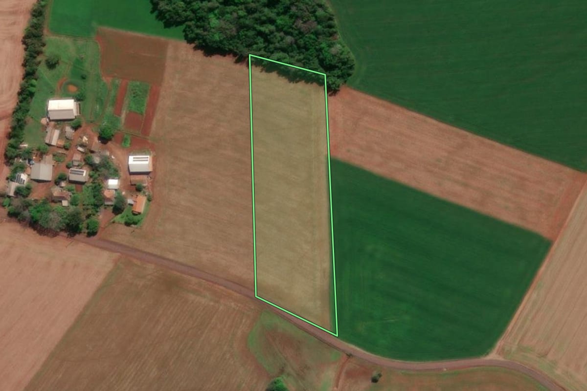 Imagem de satélite do imóvel rural em Tucunduva (RS), com o contorno declarado no CAR desenhado por cima.