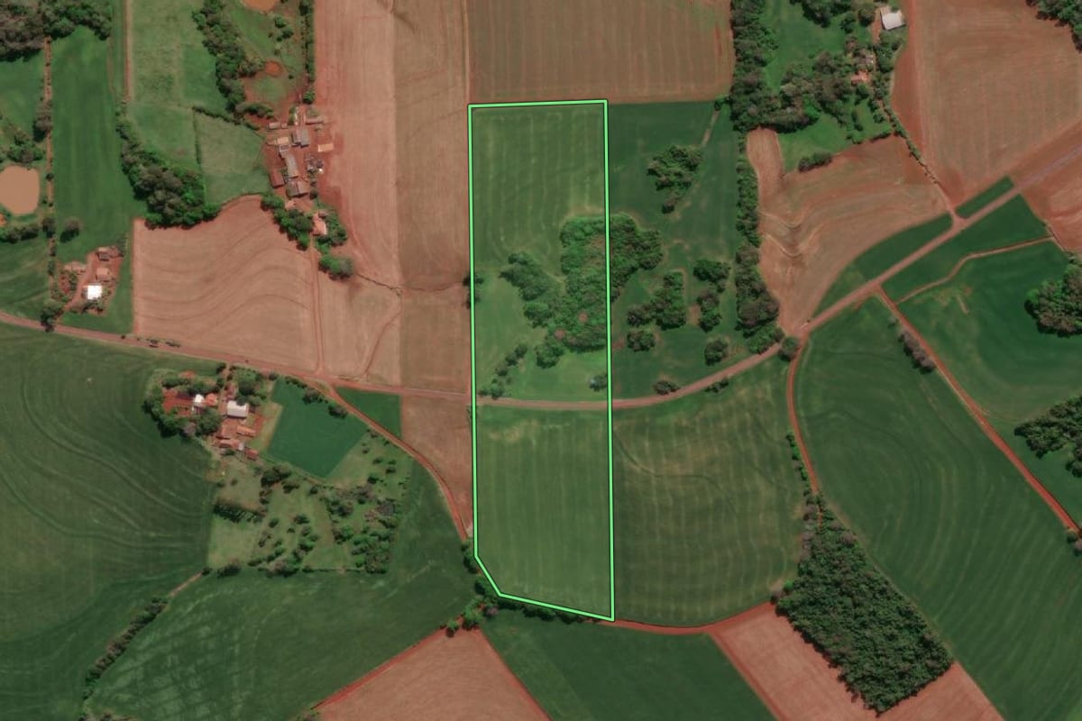 Imagem de satélite do imóvel rural em Tucunduva (RS), com o contorno declarado no CAR desenhado por cima.
