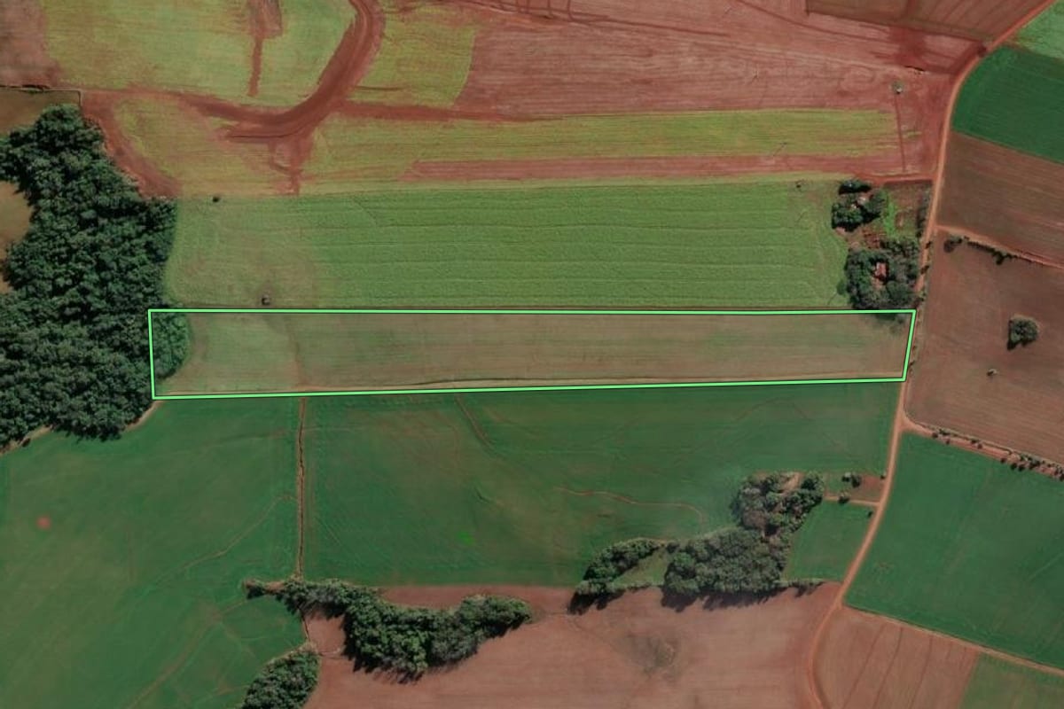 Imagem de satélite do imóvel rural em Tucunduva (RS), com o contorno declarado no CAR desenhado por cima.