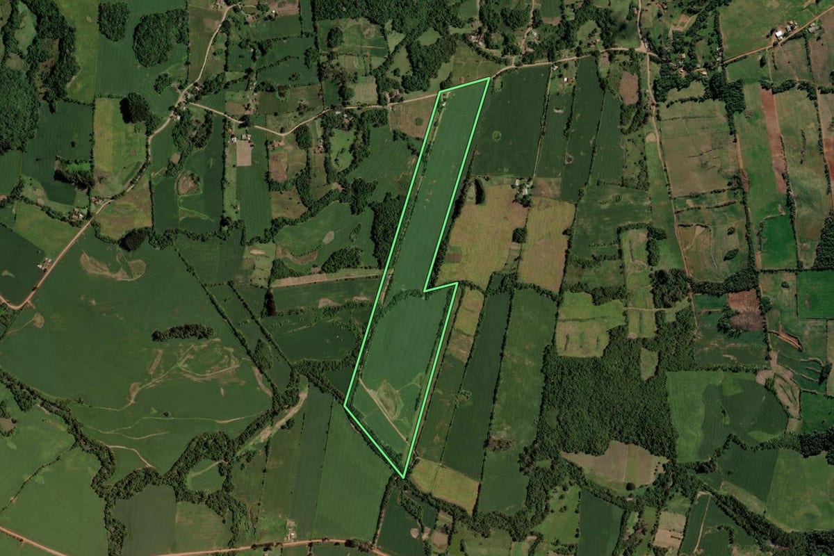 Imagem de satélite do imóvel rural em Tunas (RS), com o contorno declarado no CAR desenhado por cima.