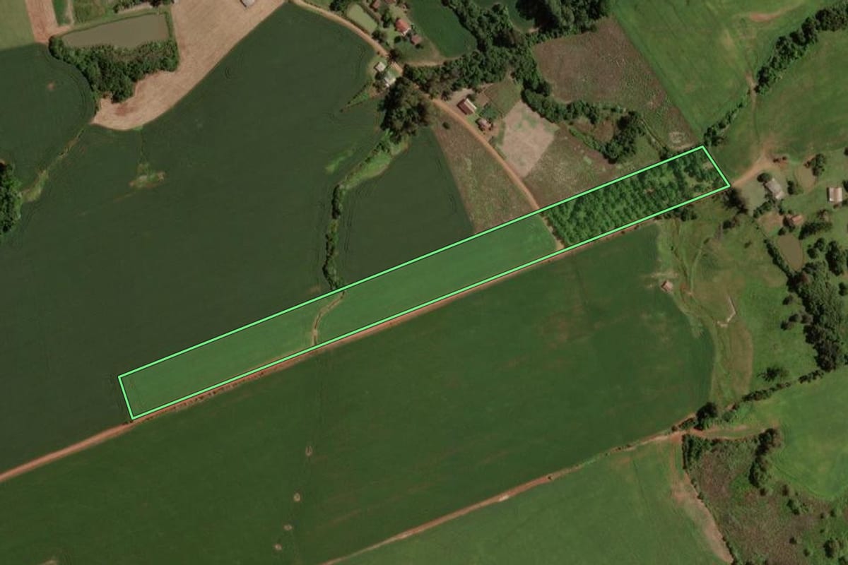 Imagem de satélite do imóvel rural em Tunas (RS), com o contorno declarado no CAR desenhado por cima.
