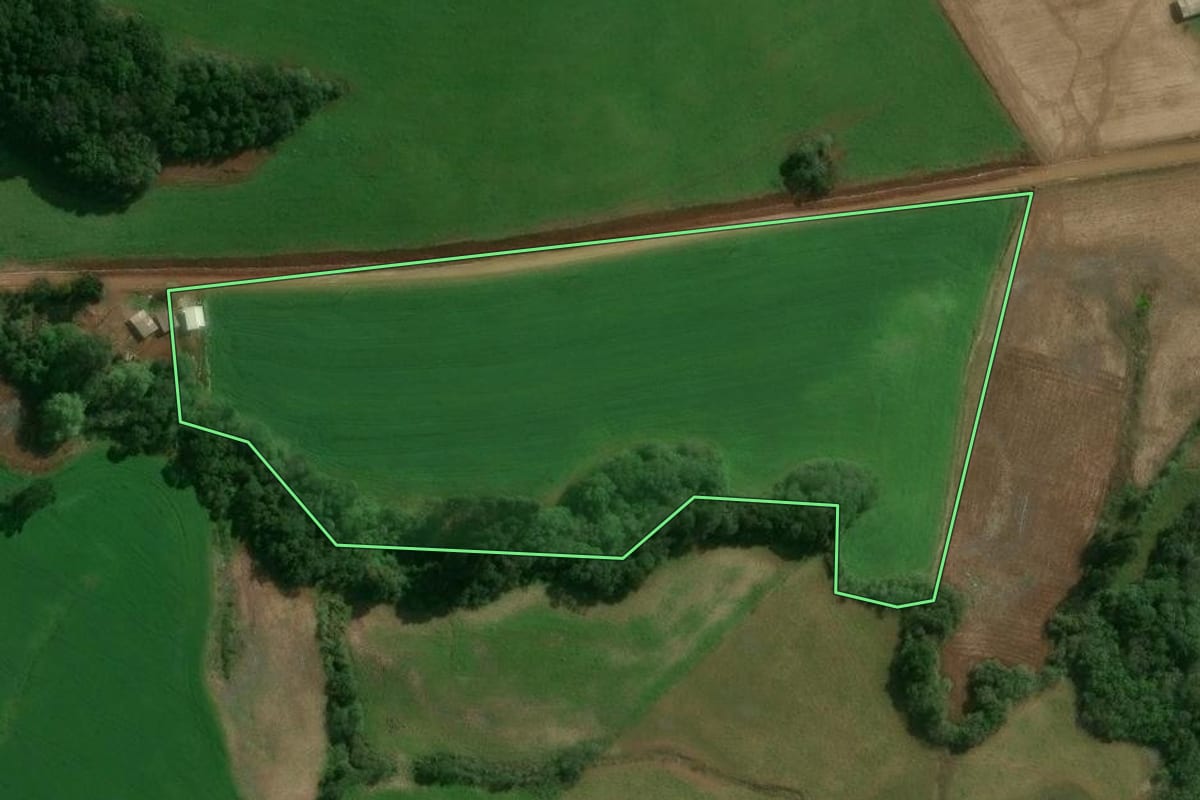 Imagem de satélite do imóvel rural em Tupanci do Sul (RS), com o contorno declarado no CAR desenhado por cima.