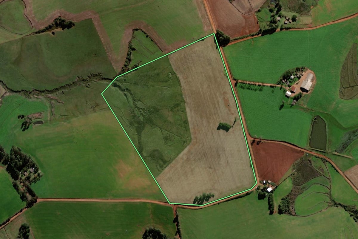 Imagem de satélite do imóvel rural em Tupanciretã (RS), com o contorno declarado no CAR desenhado por cima.