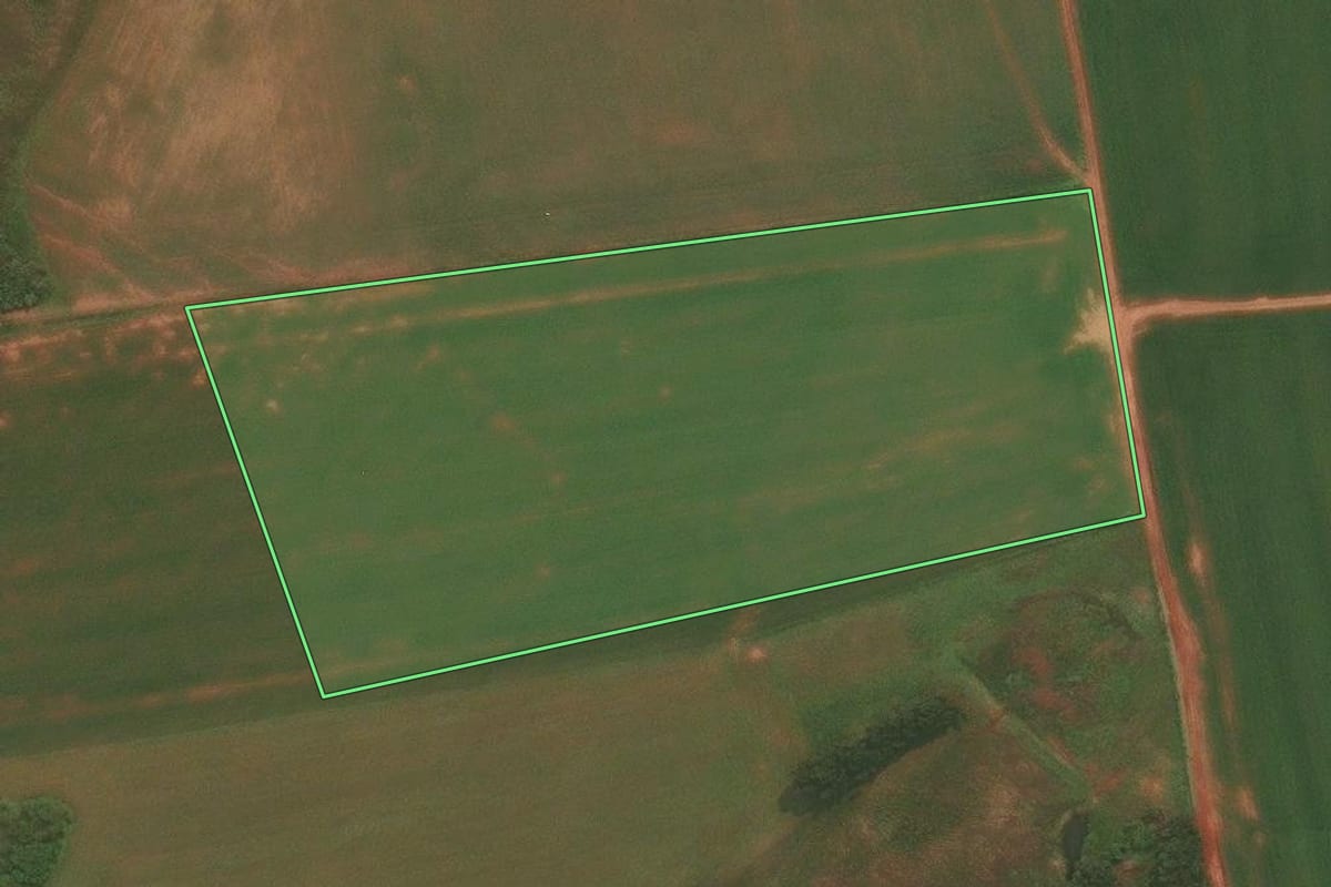 Imagem de satélite do imóvel rural em Tupanciretã (RS), com o contorno declarado no CAR desenhado por cima.