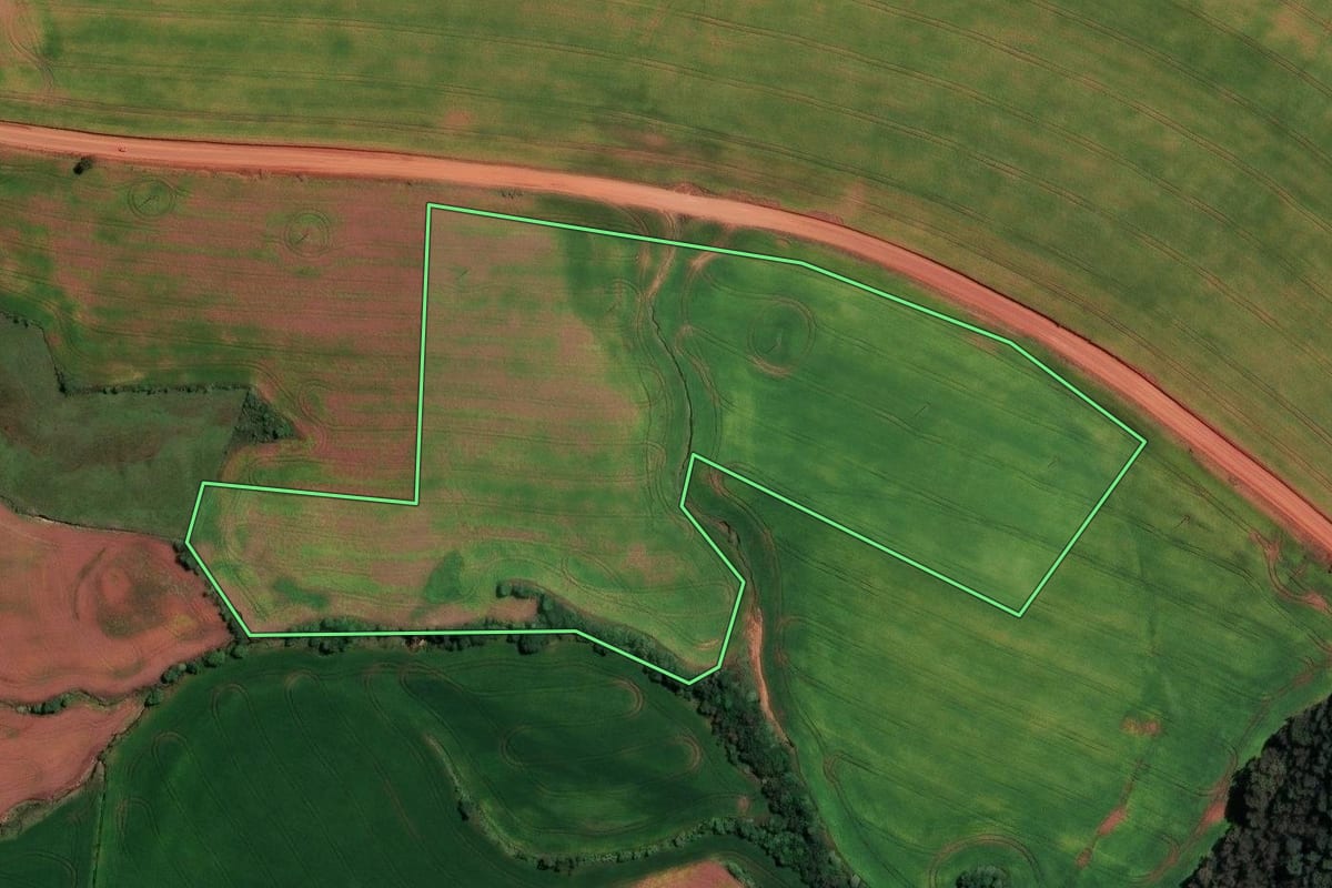 Imagem de satélite do imóvel rural em Tupanciretã (RS), com o contorno declarado no CAR desenhado por cima.