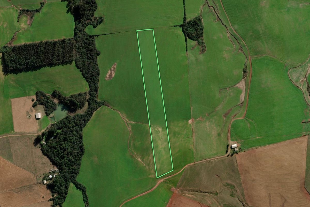 Imagem de satélite do imóvel rural em Tupanciretã (RS), com o contorno declarado no CAR desenhado por cima.