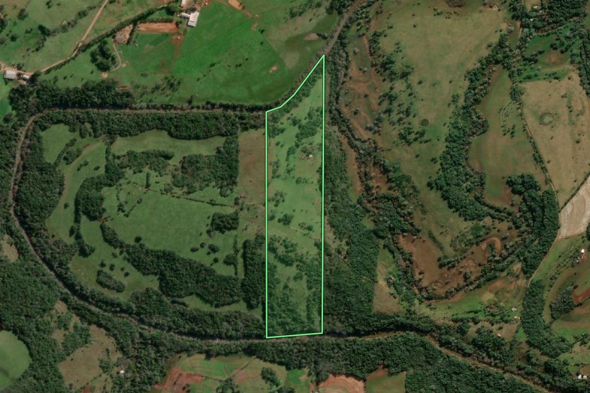 Imagem de satélite do imóvel rural em Tuparendi (RS), com o contorno declarado no CAR desenhado por cima.